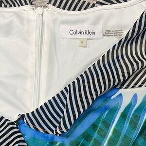 Calvin Klein Navy, White, Blue and Green Mixed-Print Dress